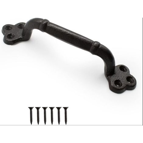 Poignée Porte Coulissante Noire de Extérieure en Fer Forgé Longueur 220 mm Portes Vintage avec Vis Adaptée aux Remise Garages Granges Placards (1/5)