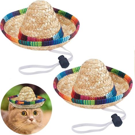 Haustier Strohhut Mini Sombrero für Katzen Hunde, 2 Stück – perfekt als Geschenk für Tierfreunde (1/5)