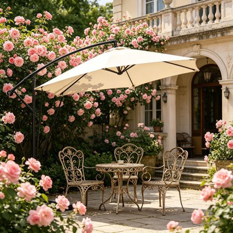 Parasol inclinable 310x310cm cadre métallique – Tissu polyester résistant – Housse de rangement Oxford 210D anti-pluie anti-UV – 6 entretoises robustes (1/5)