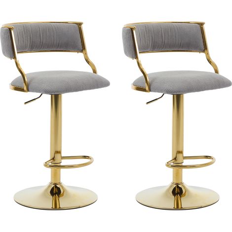 Bar Stools Set of 2 in Velvet Padded Counter Chairs with Curved Chic Hollow Backrest Stools for Kitchen Home Pub Restaurant, Gray, Wahson