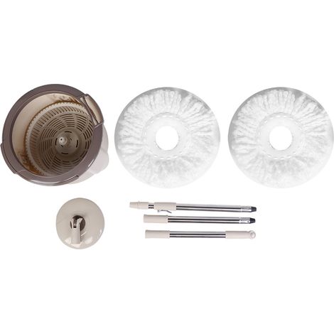 Système de Nettoyage Sol Balai Rotatif avec Seau, Tige Télescopique Inox 100-120cm, 2 Têtes en Chenille (1/4)