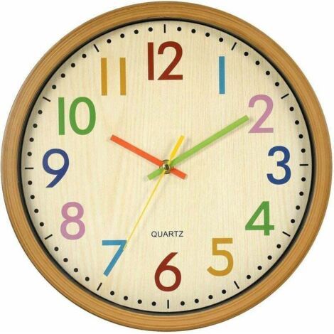 Horloge murale pour enfant - 30 cm - Horloge murale silencieuse - Chiffres colorés - Pas de tic-tac - Facile à lire - Accessoires d'intérieur et décoration (1/5)