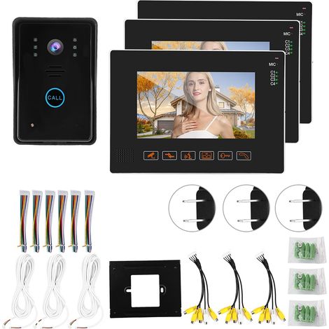 Kit Interphone Vidéo Filaire 9 Pouces avec Caméra de Porte, Sonnette Visuelle, Système d'Accès 110-240V (EU) (1/5)