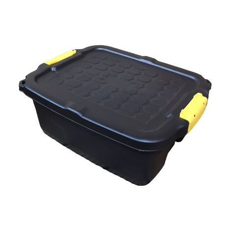 24L Heavy Duty Storage Box Sturdy, Lockable, Stackable and Nestable Design Storage Chest with Clips in Black (1/5)