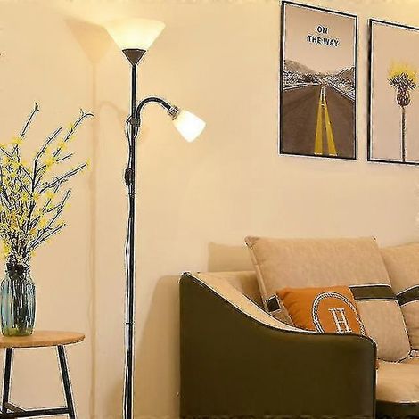 Lampadaire en fer forgé peint, réglable, douille E27 LED 220 V, pour salon, bureau ou chambre (noir) (1/5)
