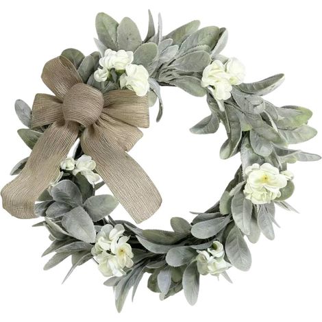 Guirlande De Porte En Feuilles De Lamb's Ear - 40 Cm - Décoration Murale Pour Pâques Et Printemps - 1 Pièce (1/4)