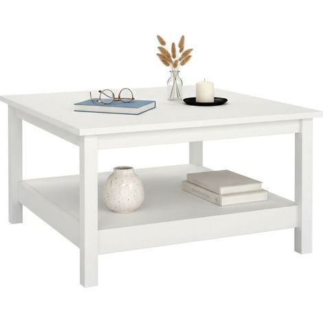 Dmora - Tavolino da salotto Casato, Tavolo basso da caffè, Portariviste per divano, Ripiano da soggiorno, 81x81 h45 cm, Bianco