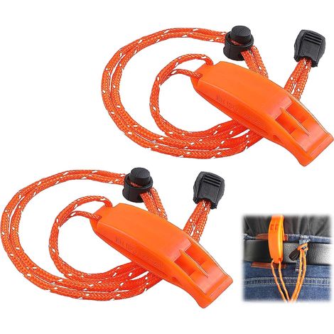 Sifflets avec cordon réfléchissant, 2 sifflets d'urgence, sifflet de survie, sifflet de survie pour l'extérieur, la randonnée, l'alpinisme, le bateau et la signalisation