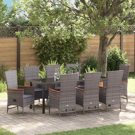Garten Essgruppe 9 pcs Grau Pulverbeschichteter Stahl (1/5)