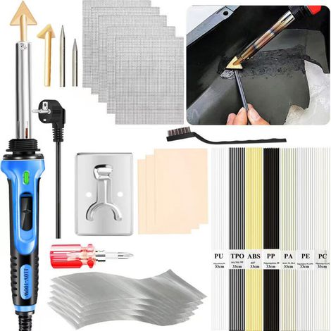 Soudure Plastique 100W Température Réglable 400℃600℃ Kit Fer à Souder avec 56 Tige Soudage 2 Pointe de Cuivre 2 Pointe de Fer à Souder, Voiture Pare-Chocs Plastique Reparation Kit (1/4)