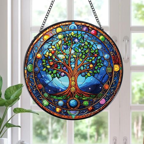 Attrape-soleil décoratif en vitrail à suspendre, décoration murale lumineuse pour maison, cadeau idéal Noël Thanksgiving pendaison, diamètre : 20 cm (1/4)