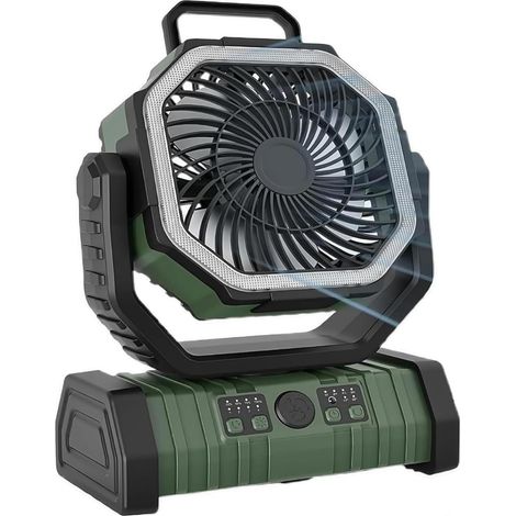 Ventilateur de camping portable avec télécommande, minuterie, 4 vitesses de vent, poignée de transport facile (vert, 20 000 mAh) (1/5)