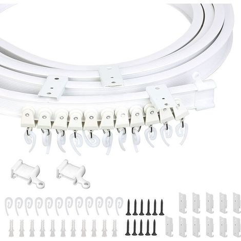 Kit Rail Rideau Plafond(91pcs) inclut 3m Rail Rideau Flexible 11 Supports de Montage 26 Planeurs 26 Cilps de Rideau et 4 Embouts Système Rail Rideaux pour Salon avec Vis et Tournevis - (1/5)