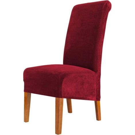 Ensemble de housses de chaise de salle à manger en velours extensible rouge 4 pièces, 48 ​​cm (P) x 48 cm (L) x 103 cm (H), polyester, extensible, lavable et amovible