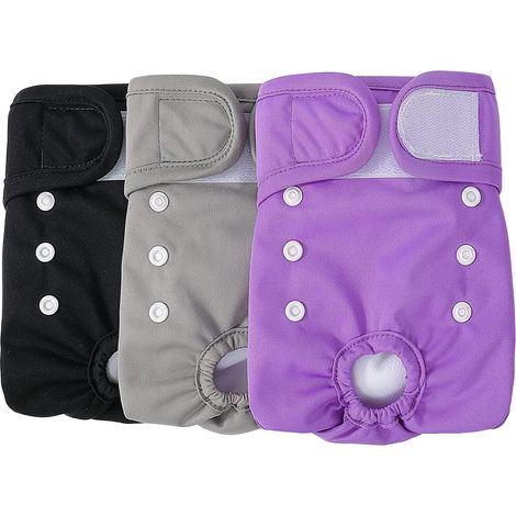 Couche pour Chien Femelle Lavable (Lot de 3), Réutilisables Culottes Hygiéniques Très Absorbantes Chiennes Chaleurs, Culotte pour Chien Femelle en Chaleur et Incontinentes, Pourpre XS (1/5)