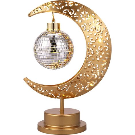 LED-Lampe mit ausgehöhltem Stern- und Mondmotiv im Ramadan-Stil, dekorative Lampe im muslimischen Stil, festliche Tischlampe fürs Schlafzimmer, Ambientebeleuchtung. (1/5)