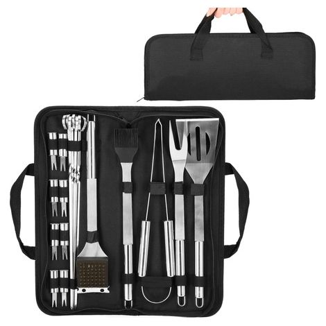 Accessori per barbecue, set di 20 utensili in acciaio inossidabile, posate per barbecue e custodia (1/5)