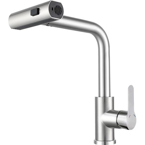 GBLY Rubinetto da cucina, miscelatore estraibile con soffione doccia, rubinetto per lavello girevole a 360°, acciaio inossidabile con 2 modalità di spruzzo, rubinetto da cucina - nichel spazzolato