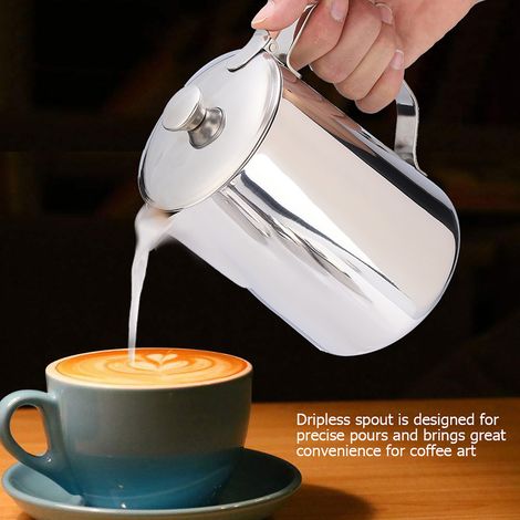 Pitcher à lait inoxydable 1500ml avec couvercle pour mousse à café et latte art (1/5)