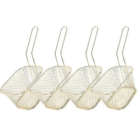 Wabjtam Lot de 4 mini paniers carrés pour friteuse, support à frites en acier inoxydable, panier en maille métallique pour friteuse, passoire de cuisson (doré) (1/5)