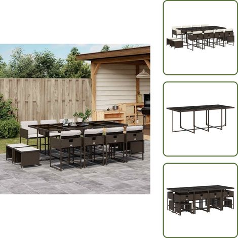 Cuscini da giardino - vidaXL Set da Pranzo da Giardino 13pz con Cuscini Marrone Polyrattan - Rattan PE