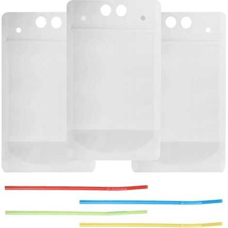 100 x 500 ml matte Plastikbeutel mit Saugnäpfen, für Kaffee, Saft, Milch, flüssige Getränke und Suppen, zum Mitnehmen (1/5)