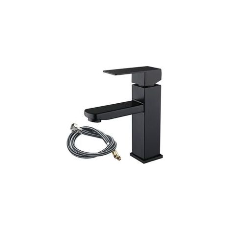 Grifo de baño negro, grifo de lavabo alto tipo cascada de acero inoxidable, negro mate.
