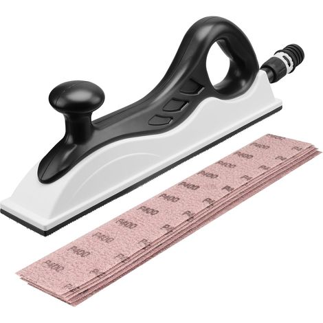 Ponceuse manuelle avec aspiration, 400 x 70 mm, longueur supplémentaire, avec 5 bandes abrasives en maille grain P80, P120, P180, P240, P400, ponçage sans poussière (1/5)