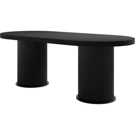 Rina Dining Table - Ash Veneer/MDF - L100 x W220 x H76 cm - Black - Partially Assembled
