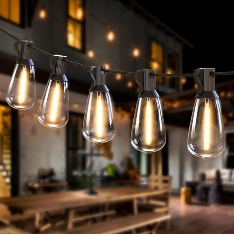 50FT/15M Guirlande Lumineuse Exterieur, 25+1 ST38 LED Ampoule Guirlande Guinguette, Étanche et Incassable Guirlande Electrique Exterieur & Intérieur pour Patio, Jardin, Fête, Terrasse-Blanc Chaud (1/5)