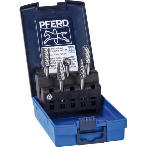 PFERD TOOLS Hartmetall Hochleistungsfrässtift Set 1912 INOX 5-tlg. Ø 12mm Schaft-Ø 6mm für Edelstahl (1/4)