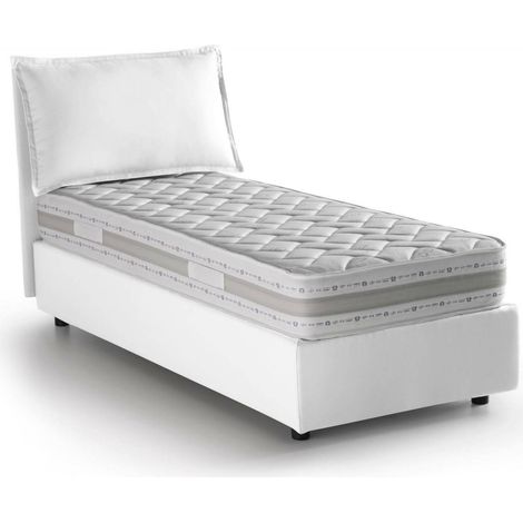 Dmora - Letto singolo Dloset, Letto contenitore con rivestimento in tessuto, 100% Made in Italy, Apertura frontale, con materasso Cm 90x190 incluso, Bianco
