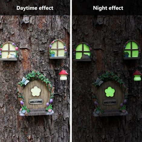 Porte fée jardin féerique accessoires arbres lanterne phosphorescente maison fée déco extérieur (1/5)