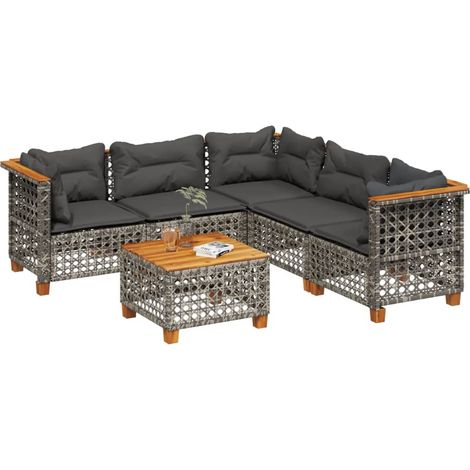vidaXL Set Divano da Giardino 6 pz con Cuscini Grigio in Polyrattan