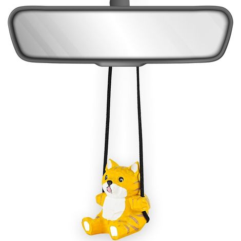 Holz-Schaukel Katze Autoanhänger handgeschnitzt & bemalt, Rückspiegel Deko Geschenk (1/5)