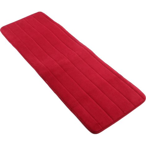 Tapis de bain en mousse à mémoire de forme, antidérapant, absorbant et doux, lavable, 119 x 41 cm (rouge vin) (1/5)