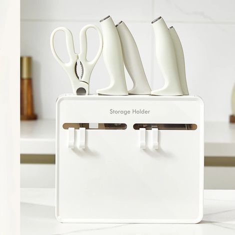 (Blanc C4721A) Porte-couteaux de cuisine, étagère murale non perforée avec compartiment anti-poussière dissimulé à l'intérieur des placards (1/5)