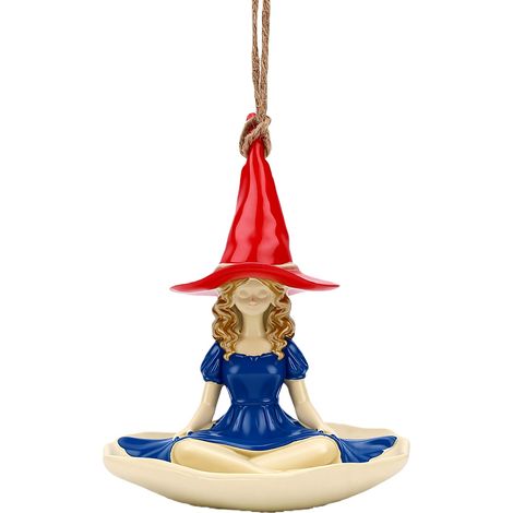 Mangeoire à oiseaux en résine représentant une sorcière méditante, statue décorative à suspendre pour jardin, terrasse ou patio. (1/5)