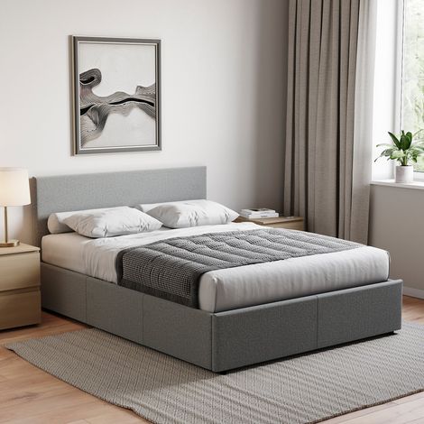 Veronica 5ft King Size Fabric Ottoman Bed Frame, 150 x 200 cm, Light-Grey-Linen