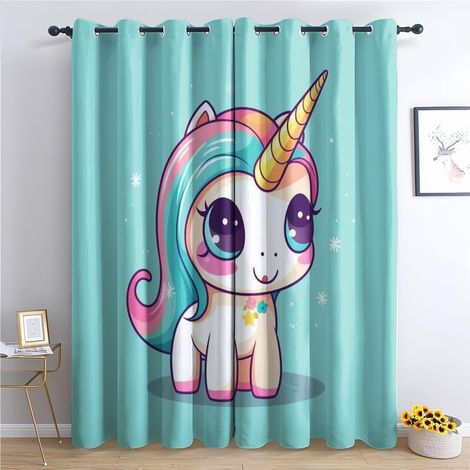 Rideau Occultant Licorne, Rideaux Thermiques à Oeillets pour Salon Chambre Fenetre, Motif Enfant Fille Garçon Rideaux Lot De 2 Moderne Décoration De Fenêtre, 140x160 cm (L x H) - 140L X 160H cm (2 Pa (1/5)