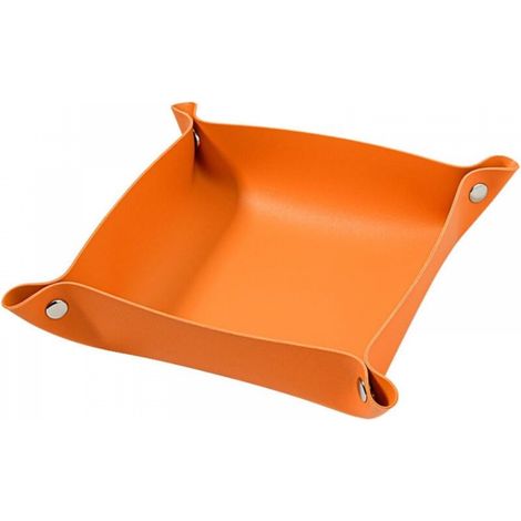 Plateau à clés en cuir, table de chevet, plateau de rangement pour bijoux, boîte de support de bureau en cuir, boîte de dés pour téléphone portable, lunettes de soleil, pare-soleil (orange) (1/4)