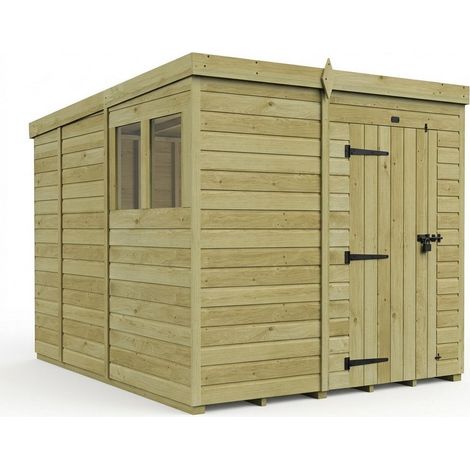 7ft x 9ft Pent Garden Shed Single Door With Windows - Pressure Treated Timber - L213 x W274 x H210 cm - Natural