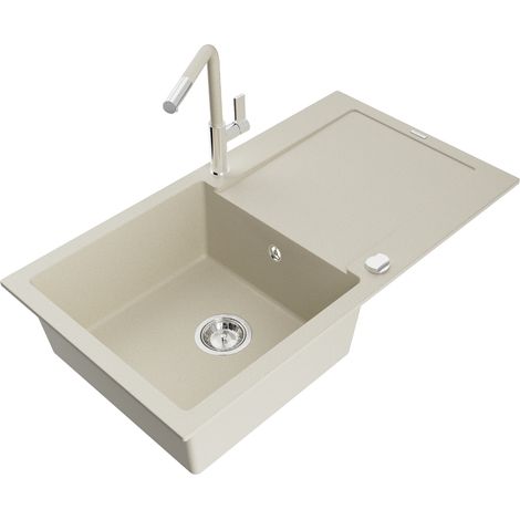 Mexen Leo évier en granit 1-bassin avec égouttoir et robinet de cuisine Flora, beige - 6501-69-670401-09 (1/5)