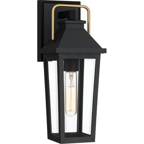 Elstead Quoizel Buckley Petite lanterne murale d'extérieur classique noir mat, accents laiton IP44 1x E27 (1/5)