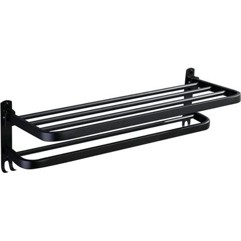 1 Porte-serviettes pliable, double barre, aluminium, noir, 40 cm, salle de bain (1/5)