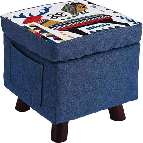 Pouf Contenitore in Tessuto Multiuso Poggiapiedi Sgabello e Baule Colore Blu