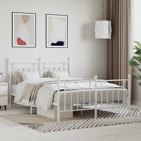 Cadre de lit métal sans matelas et pied de lit blanc 140x200 cm (1/5)