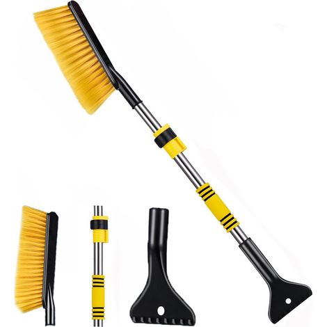 Brosse à neige extensible et grattoir à glace pour voiture, grattoir à neige détachable pour pare-brise de voiture et camion, nettoyeur de vitres, déneigeur, accessoires d'hiver pour voiture (Jaune)