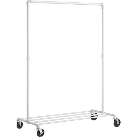 Portant à Vêtements à Roulettes, Porte-manteaux, Penderie, Charge 90 kg, avec Tringle et Étagère de Rangement, Style Industriel, pour Chambre, Buanderie, Blanc HSR061W01 (1/5)