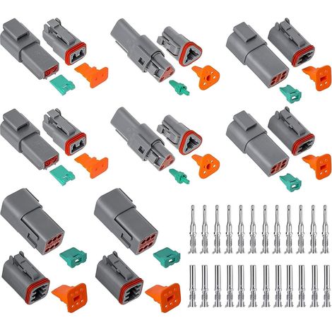 8 Sets Ensembles Connecteur Imperméable,Connecteurs DT à 2/3/4/6 Pin,Auto Terminal Connecteur de Fil de Voiture Électrique Étanche Plug mâles et femelles pour Moto Scooter Camion Bateaux (1/5)